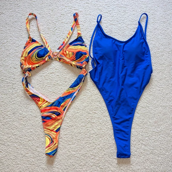 Shein Colorful Swirl and Blue One-Piece Swimsuits - Picture 5 of 8